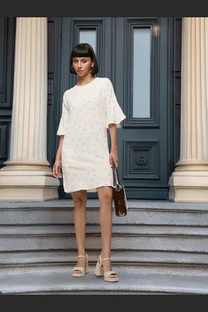 French Connection Floral Print Bell Sleeve Knitted A-Line Dress