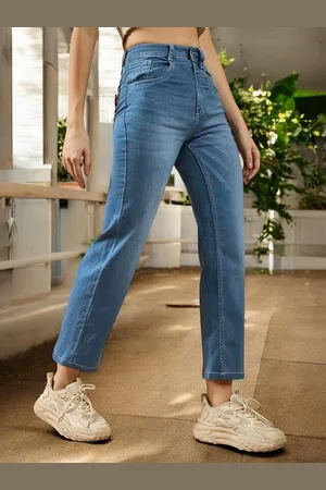 DOLCE CRUDO Women Wide Leg Light Fade Stretchable Mid-Rise Jeans