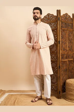 SWAGG INDIA Floral Embroidered Mandarin Collar Thread Work Straight Kurta