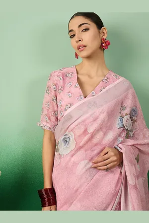 Sangria Women Floral Printed Embellishment Saree with Blouse Piece