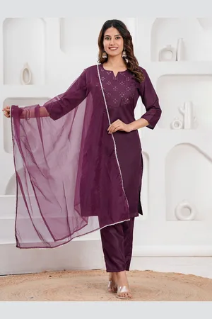 Celebravo Embroidered Sequinned Notch Neck Straight Kurta With Trouser And Dupatta