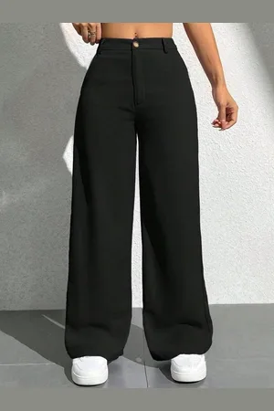 BuyNewTrend Women Relaxed Straight Fit High-Rise Parallel Trousers
