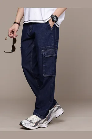 WROGN Men Loose Cargo Fit Light Fade Pure Cotton Jeans
