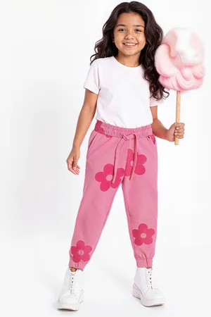 The Souled Store Infant Girls Floral Printed Pure Cotton Mid-Rise Joggers