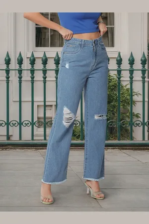 Flying Machine Women Straight Fit High-Rise Mildly Distressed Pure Cotton Jeans