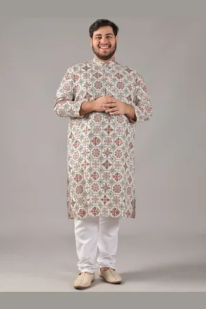 SOJANYA Size Ethnic Motifs Printed Band Collar Cotton Linen Straight Kurta