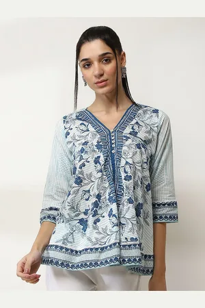 Rangriti Women Floral Printed V-Neck Cotton Tunics