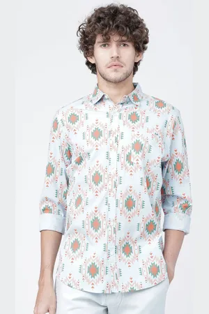 LocoMotive Men Premiums Teal Printed Casual Slim Fit Shirt