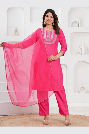 Celebravo Embroidered Sequinned Notch Neck Straight Kurta With Trouser And Dupatta