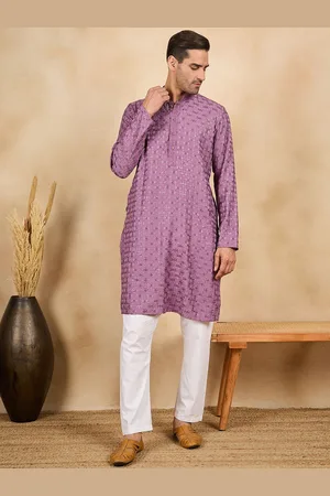 SWAGG INDIA Floral Embroidered Mandarin Collar Thread Work Straight Kurta
