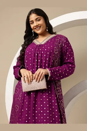 Sztori Plus Size Bandhani Foil Print A-Line Kurta