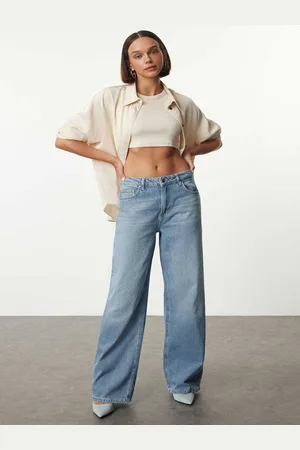 Trendyol Women Cotton Light Fade Wide Leg Jeans