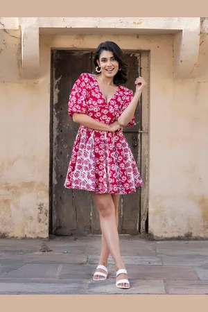 BAESD Women Floral Printed Cotton Fit and Flare Dress
