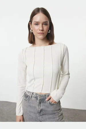 Trendyol Women Ribbed Boat Neck Crop Top