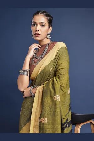 Taavi Woven Design Cotton Dhaniakhali Saree