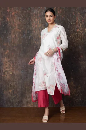 Lifestyle Floral Embroidered V-Neck Chanderi Silk Kurta With Trouser & Dupatta