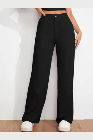 BuyNewTrend Women Relaxed Straight Fit High-Rise Formal Trousers