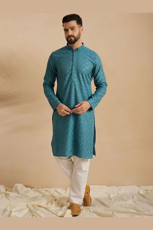 SWAGG INDIA Floral Embroidered Mandarin Collar Thread Work Straight Kurta