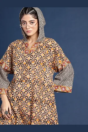 Taavi Kalamkari Indie Floral Printed Hooded A-Line Pure Cotton Ethnic Dress