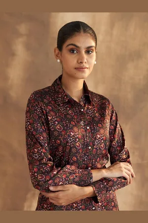 Lakshita Women Classic Fit Spread Collar Ethnic Motifs Printed Satin Casual Shirt