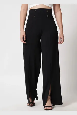 BuyNewTrend Women Relaxed Straight Fit High-Rise Trousers