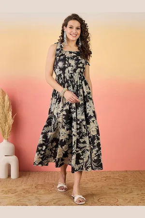 Sangria Women Floral Printed Cotton Fit & Flare Midi Dress