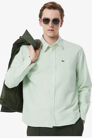 Lacoste Men Spread Collar Pinstripes Striped Cotton Casual Shirt