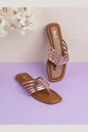 Inc 5 Women Striped Slip-On T-Strap Flats