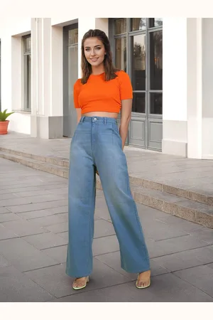 Flying Machine Women Blue Wide Leg Light Fade Cotton Jeans