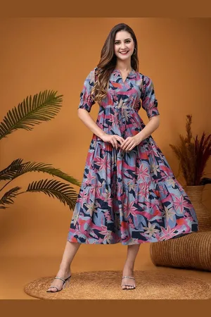 DEKLOOK Women Floral Printed Cotton Fit & Flare Dress
