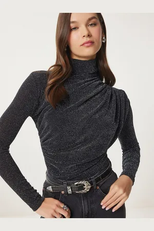Happiness istanbul Women High Neck Shimmer Top