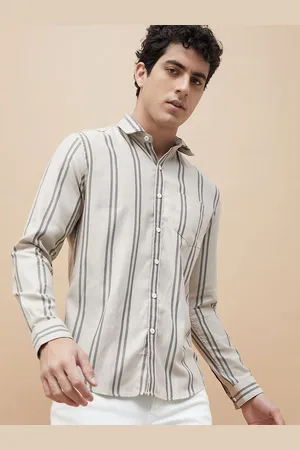 Lifestyle Men Slim Fit Spread Collar Vertical Striped Cotton Casual Shirt
