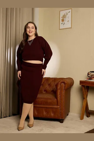 Berrylush Round Neck Acrylic Knitted Top & Midi Skirt Sweater