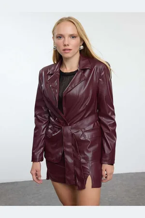 Trendyol Women Lapel Collar Solid Casual Leather Jacket