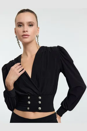 Trendyol Women Cuffed Sleeve Wrap Crop Top