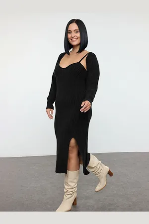 Trendyol Women Plus Size Ribbed Side Slits Bodycon Dress
