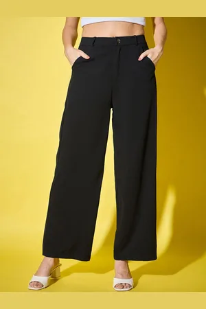 BuyNewTrend Women Relaxed Straight Fit High-Rise Trousers