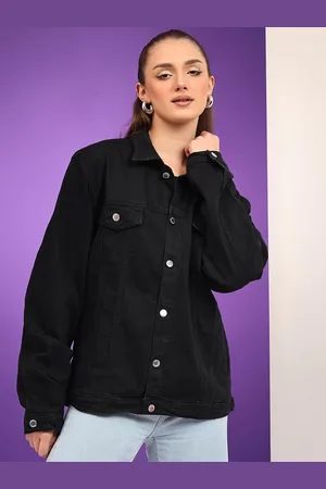 KOTTY Women Spread Collar Solid Casual Denim Jacket