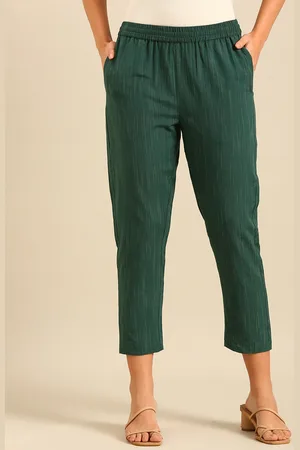 De Moza Women Striped Cropped Cotton Chinos Trousers