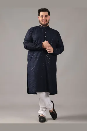 SOJANYA Size Floral Embroidered Band Collar Sequinned Cotton Straight Kurta