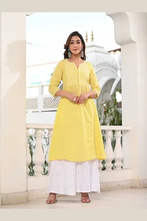Moda Rapido Notch Neck Floral Embroidered Pleated A-Line Kurta