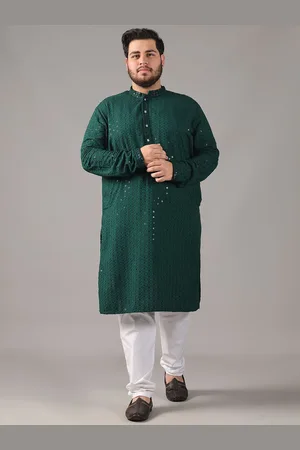 SOJANYA Size Floral Embroidered Band Collar Sequinned Cotton Straight Kurta
