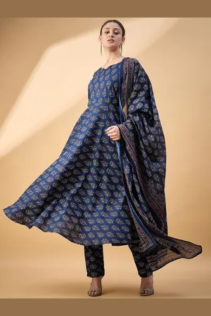 Deewa Women Floral Printed Empire Pure Cotton Kurti with Trousers & With Dupatta