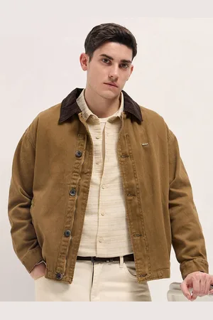 The Bear House Men Spread Collar Solid Cotton Casual Denim Jacket
