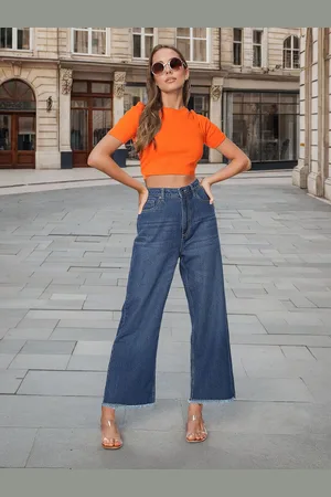 Flying Machine Women Wide Leg High-Rise Light Fade Cotton Jeans