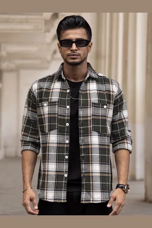 Powerlook Men Spread Collar Tartan Checked Cotton Casual Shirt