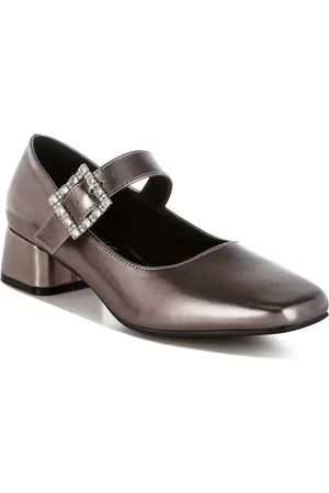 London Rag Women Embellished Leather Block Pumps with Buckles