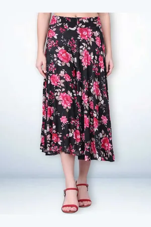 Jinfo Women Floral Printed Flared Midi Skirt With Attached Shorts