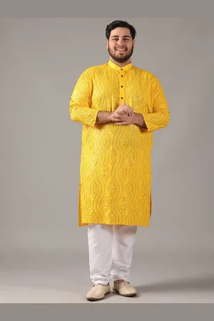 SOJANYA Size Floral Embroidered Band Collar Sequinned Cotton Straight Kurta
