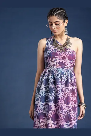 Taavi Rangeen Dabu Floral Printed A-Line Pure Cotton Ethnic Dress
